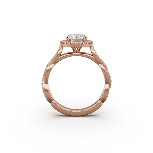 18K Rose Gold Twisted Halo Diamond Engagement Ring - Circle of Diamond