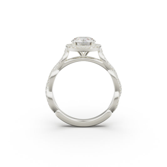 18K White Gold Twisted Halo Diamond Engagement Ring - Circle of Diamond