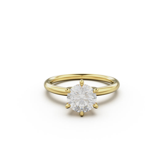 18k Yellow Gold Classic Six-Prong Solitaire Engagement Ring - Circle of Diamond