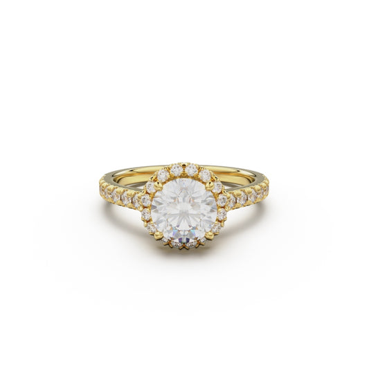 18K Yellow Gold Floating Halo Diamond Engagement Ring - Circle of Diamond
