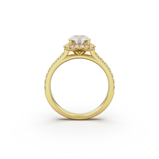 18K Yellow Gold Floating Halo Diamond Engagement Ring - Circle of Diamond