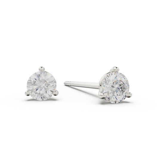 18K White Gold Three Prong Round Brilliant Diamond Earrings - Circle of Diamond