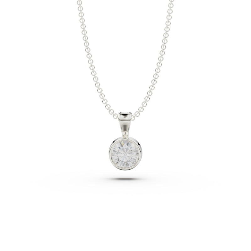 18K White Gold Bezel Diamond Pendant - Circle of Diamond