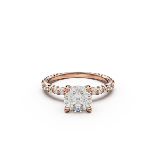 18K Rose Gold Petite Pavé Diamond Engagement Ring - Circle of Diamond