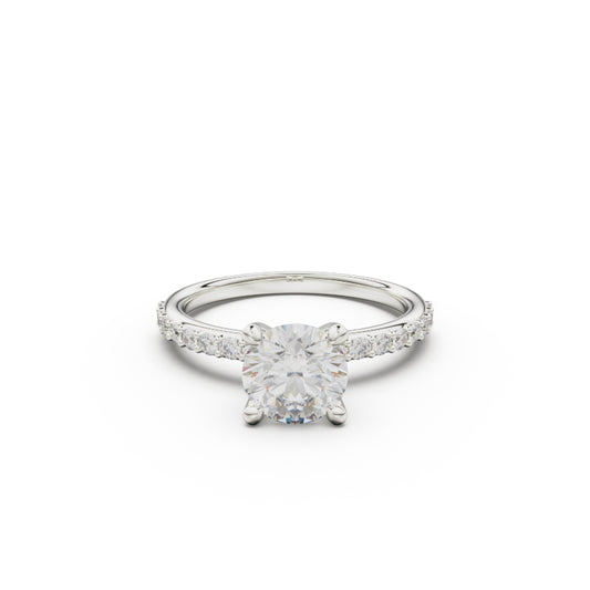 18K White Gold Petite Pavé Diamond Engagement Ring - Circle of Diamond