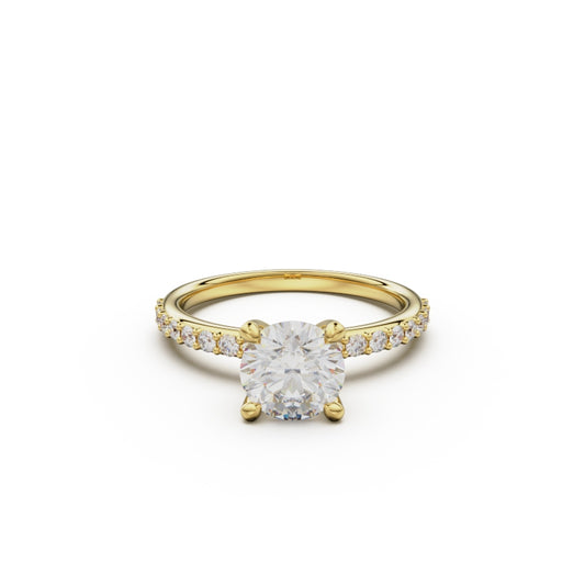 18K Yellow Gold Petite Pavé Diamond Engagement Ring - Circle of Diamond