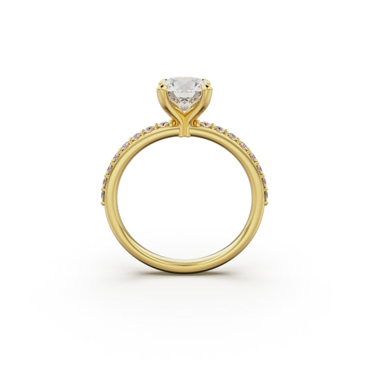 18K Yellow Gold Petite Pavé Diamond Engagement Ring - Circle of Diamond