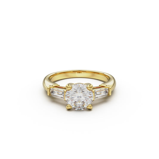 18K Yellow Gold Tapered Baguette Diamond Engagement Ring - Circle of Diamond