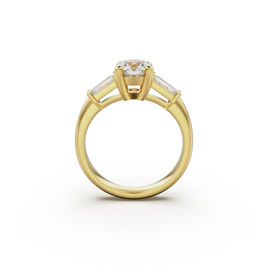 18K Yellow Gold Tapered Baguette Diamond Engagement Ring - Circle of Diamond