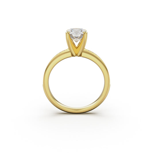 18K Yellow Gold Classic Pavé Diamond Engagement Ring - Circle of Diamond