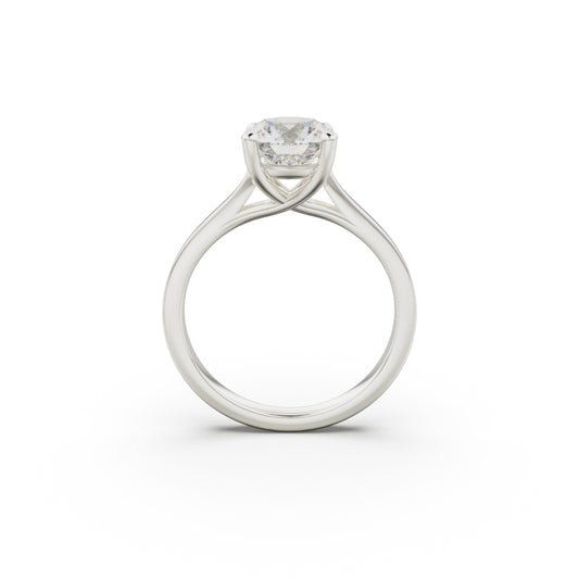 18k White Gold Cross Over Four-Prong Solitaire Engagement Ring - Circle of Diamond