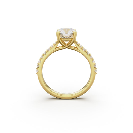 18K Yellow Gold Pavé Cross Over Engagement Ring - Circle of Diamond