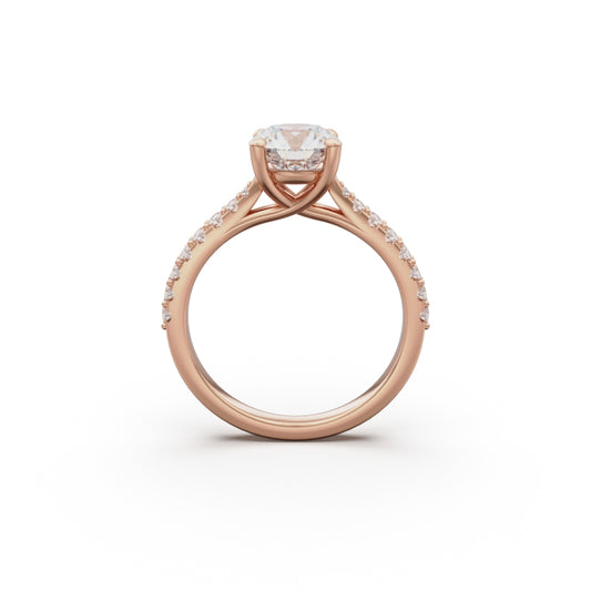18K Rose Gold Pavé Cross Over Engagement Ring - Circle of Diamond