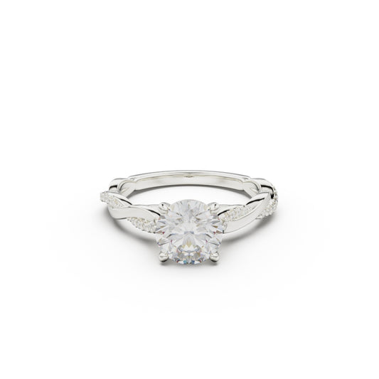 18K White Gold Petite Twist Diamond Engagement Ring - Circle of Diamond