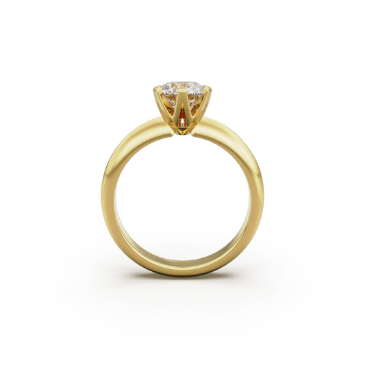 18K Yellow Gold Six Prong Knife Edged Solitaire Engagement Ring - Circle of Diamond