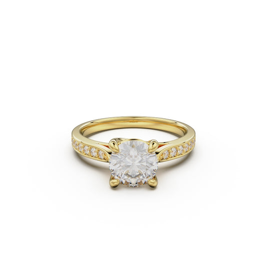 18K Yellow Gold Four Prong Cross Over Engagement Ring - Circle of Diamond