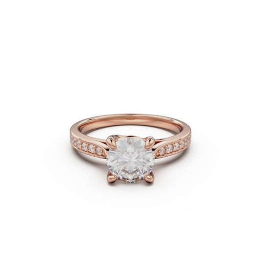 18K Rose Gold Four Prong Cross Over Engagement Ring - Circle of Diamond