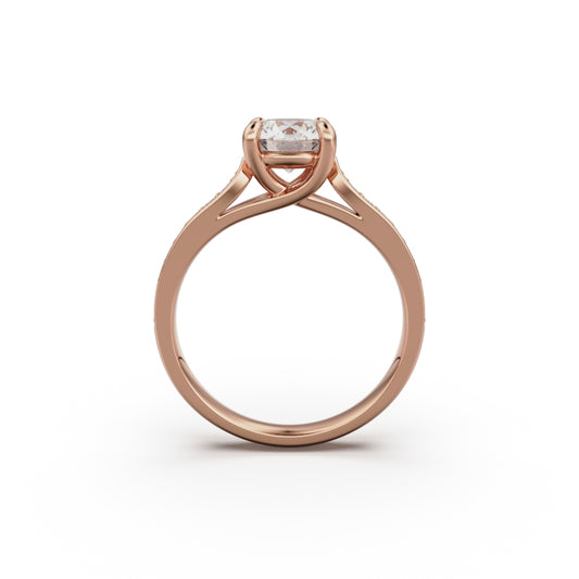 18K Rose Gold Four Prong Cross Over Engagement Ring - Circle of Diamond