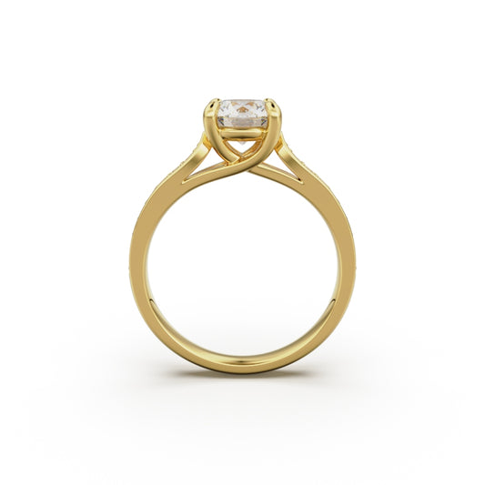18K Yellow Gold Four Prong Cross Over Engagement Ring - Circle of Diamond