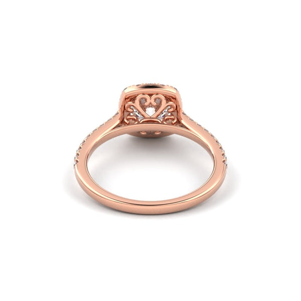 18K Rose Gold Cushion Outline And Pavé Gallery Halo Engagement Ring - Circle of Diamond