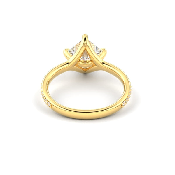 18K Yellow Gold Princess Shaped East-West Shared Prong Engagement Ring - Circle of Diamond