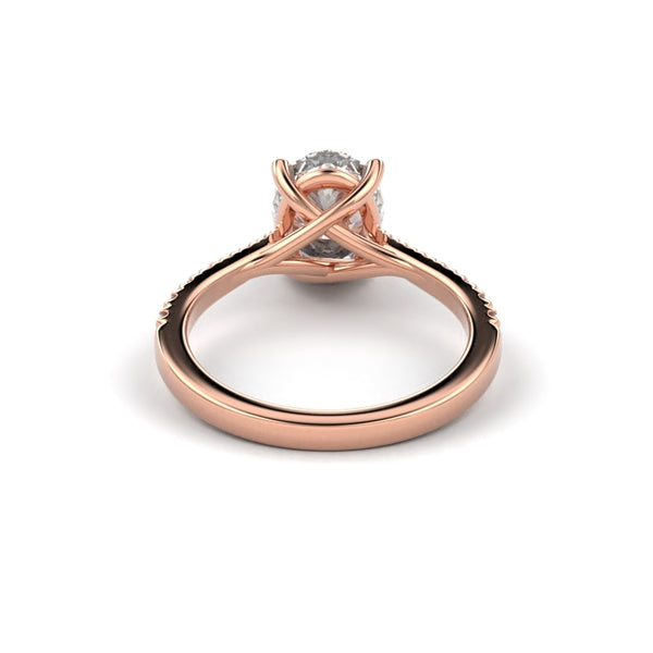 18K Rose Gold Oval Shaped  Four Prong Cross Over Engagement Ring - Circle of Diamond