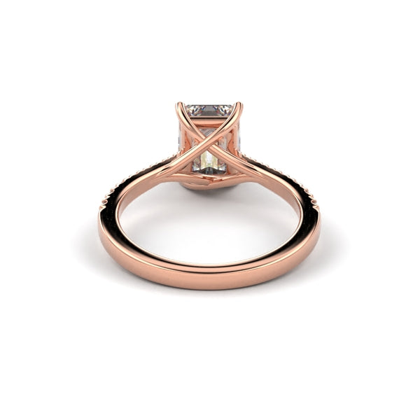 18K Rose Gold Emerald Shaped Four Prong Cross Over Engagement Ring - Circle of Diamond