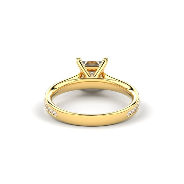 18K Yellow Gold Princess Shaped Thin Channel Set Engagement Ring - Circle of Diamond