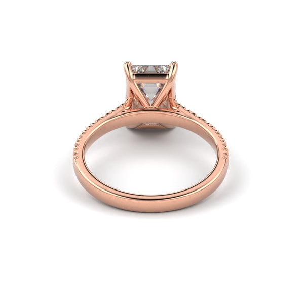 18K Rose Gold Emerald Shaped Petite Shared Prong Contour Engagement Ring - Circle of Diamond