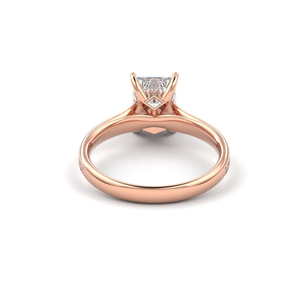 18K Rose Gold Radiant Shaped Channel Set Princess Cut Diamond Engagement Ring - Circle of Diamond