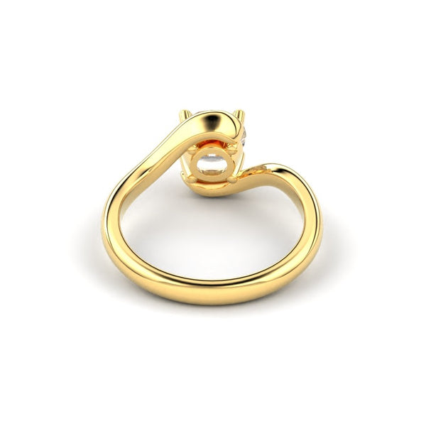 18K Yellow Gold Round Modern Style Bypass Solitaire Engagement Ring - Circle of Diamond