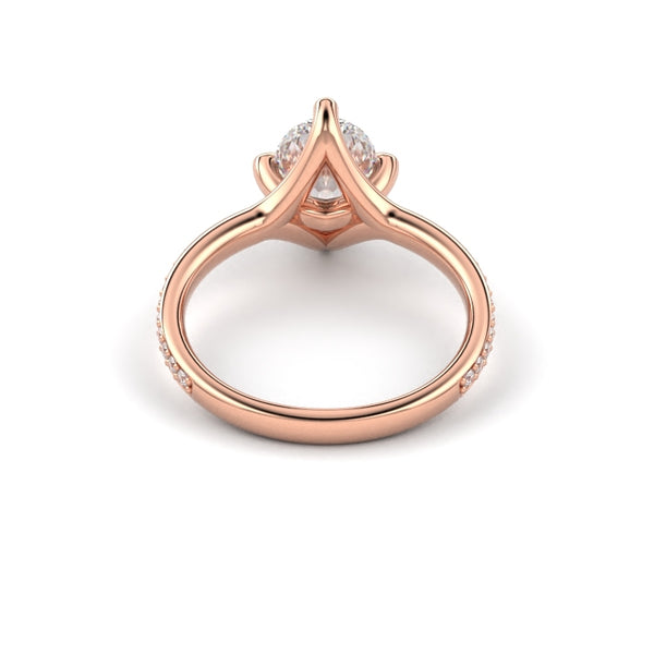 18K Rose Gold Oval Shaped East-West Shared Prong Engagement Ring - Circle of Diamond