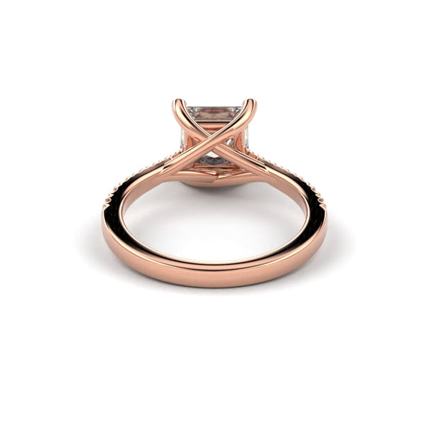 18K Rose Gold Princress Shaped  Four Prong Cross Over Engagement Ring - Circle of Diamond