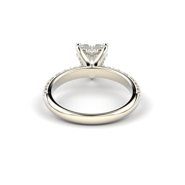 18K White Gold Heart Shaped Petite Shared Prong Contour Engagement Ring - Circle of Diamond