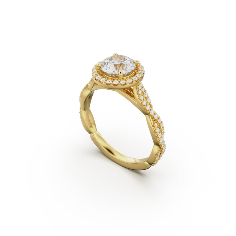 18K Yellow Gold Twisted Halo Diamond Engagement Ring - Circle of Diamond