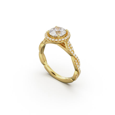 18K Yellow Gold Twisted Halo Diamond Engagement Ring