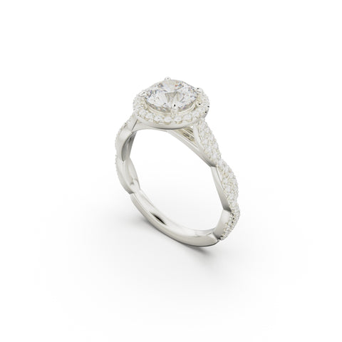 18K White Gold Twisted Halo Diamond Engagement Ring