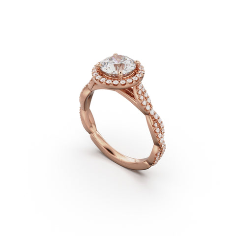 18K Rose Gold Twisted Halo Diamond Engagement Ring