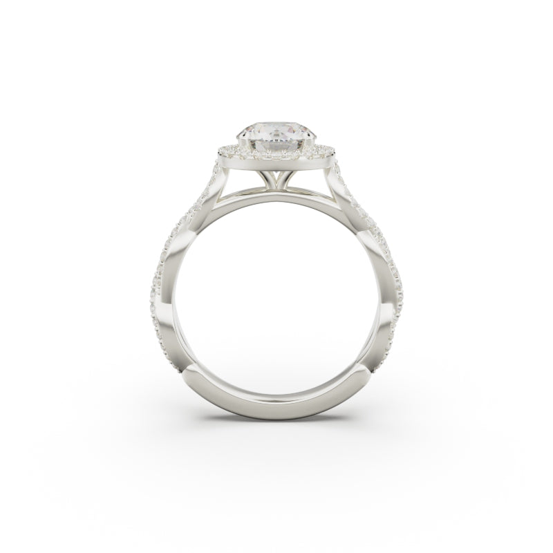 18K White Gold Twisted Halo Diamond Engagement Ring - Circle of Diamond