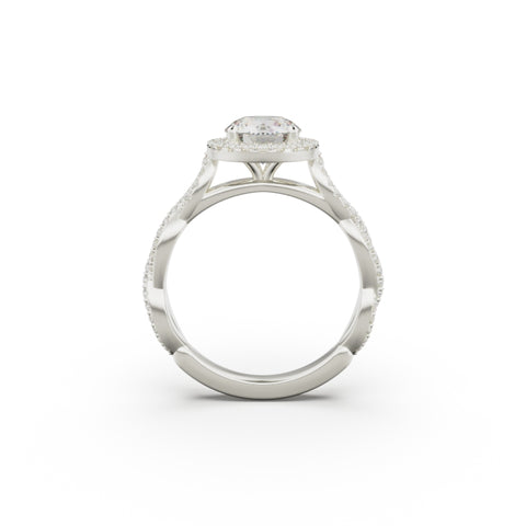 18K White Gold Twisted Halo Diamond Engagement Ring