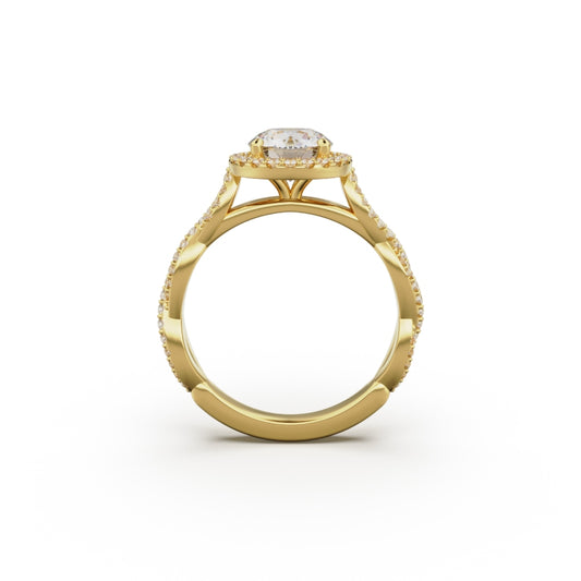 18K Yellow Gold Twisted Halo Diamond Engagement Ring