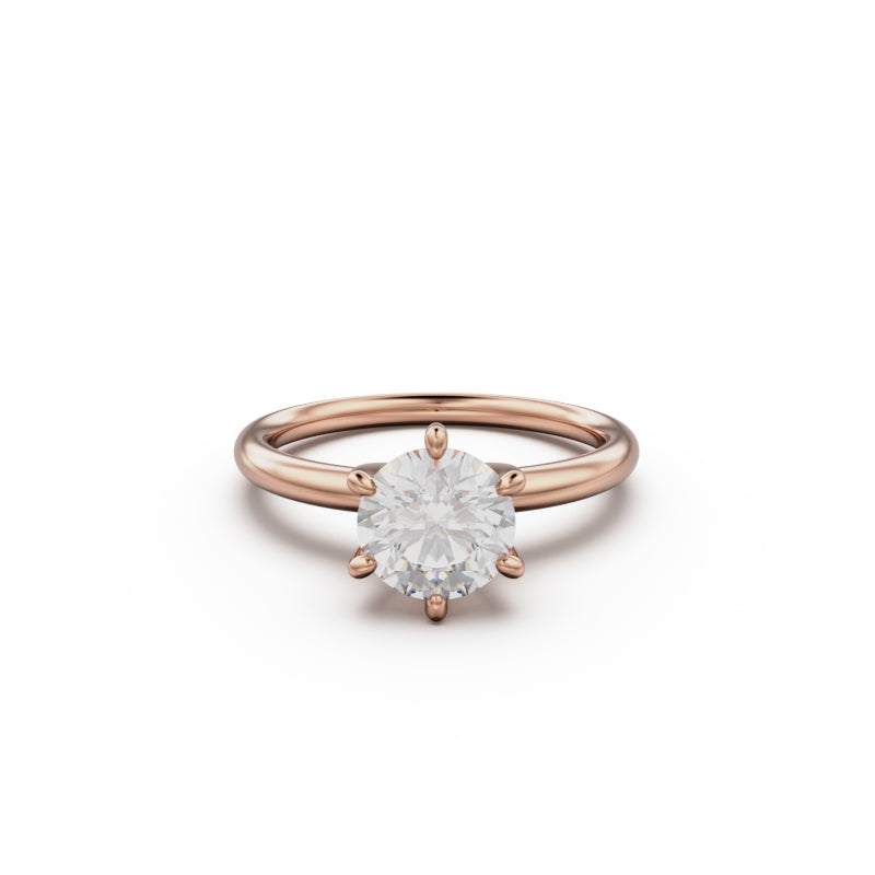 18k Rose Gold Classic Six-Prong Solitaire Engagement Ring - Circle of Diamond