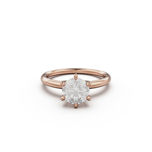 18k Rose Gold Classic Six-Prong Solitaire Engagement Ring - Circle of Diamond