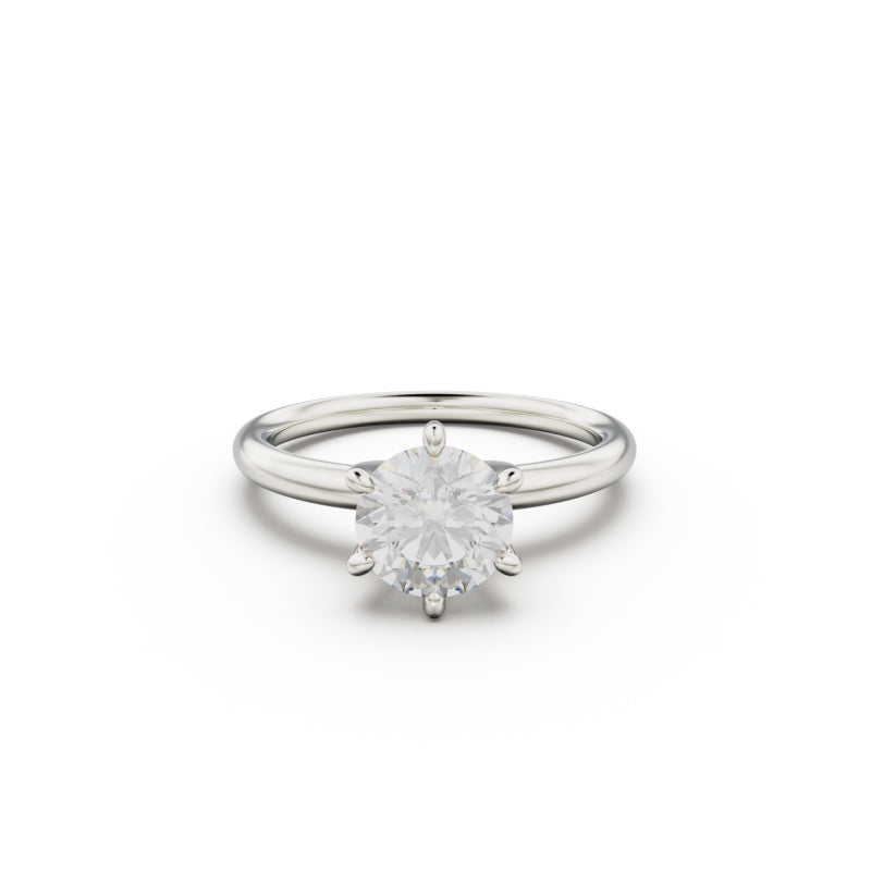 18k White Gold Classic Six-Prong Solitaire Engagement Ring - Circle of Diamond
