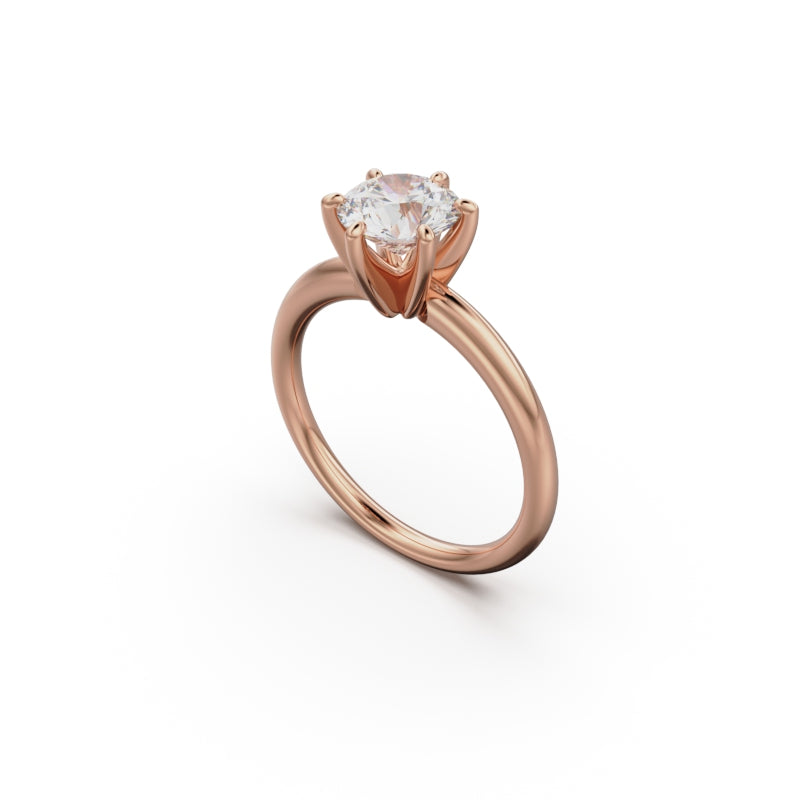 18k Rose Gold Classic Six-Prong Solitaire Engagement Ring - Circle of Diamond