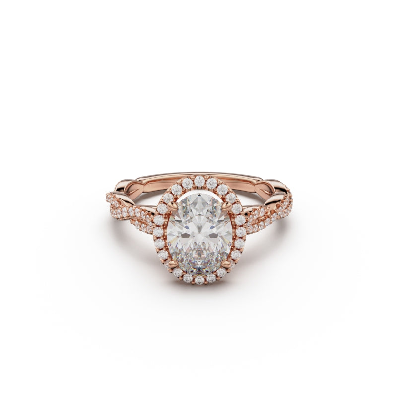 18K Rose Gold Twisted Halo Diamond Engagement Ring - Circle of Diamond