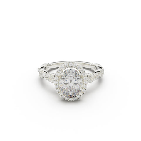 18K White Gold Twisted Halo Diamond Engagement Ring