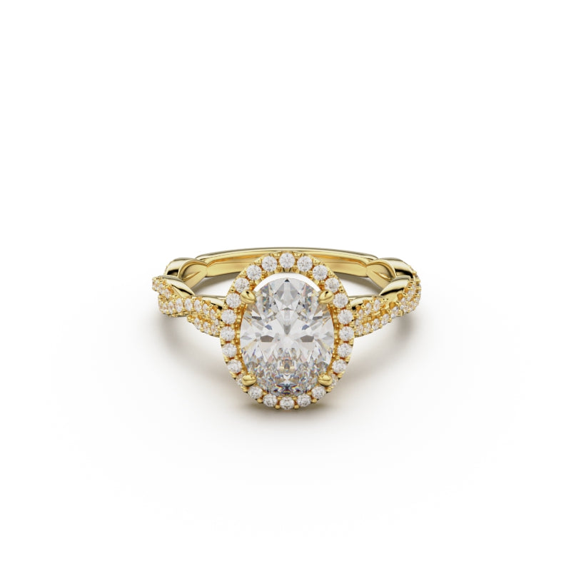 18K Yellow Gold Twisted Halo Diamond Engagement Ring - Circle of Diamond