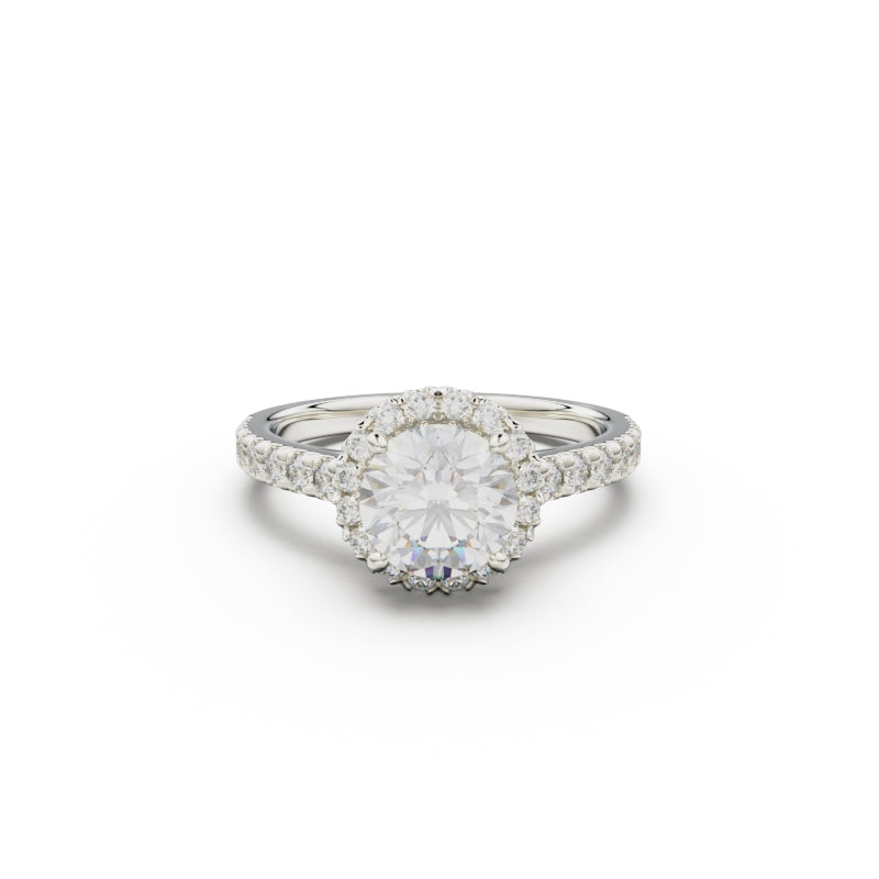 18K White Gold Floating Halo Diamond Engagement Ring - Circle of Diamond