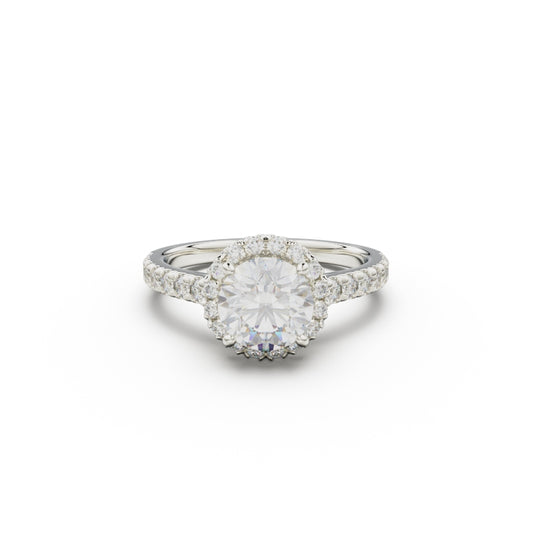18K White Gold Floating Halo Diamond Engagement Ring - Circle of Diamond